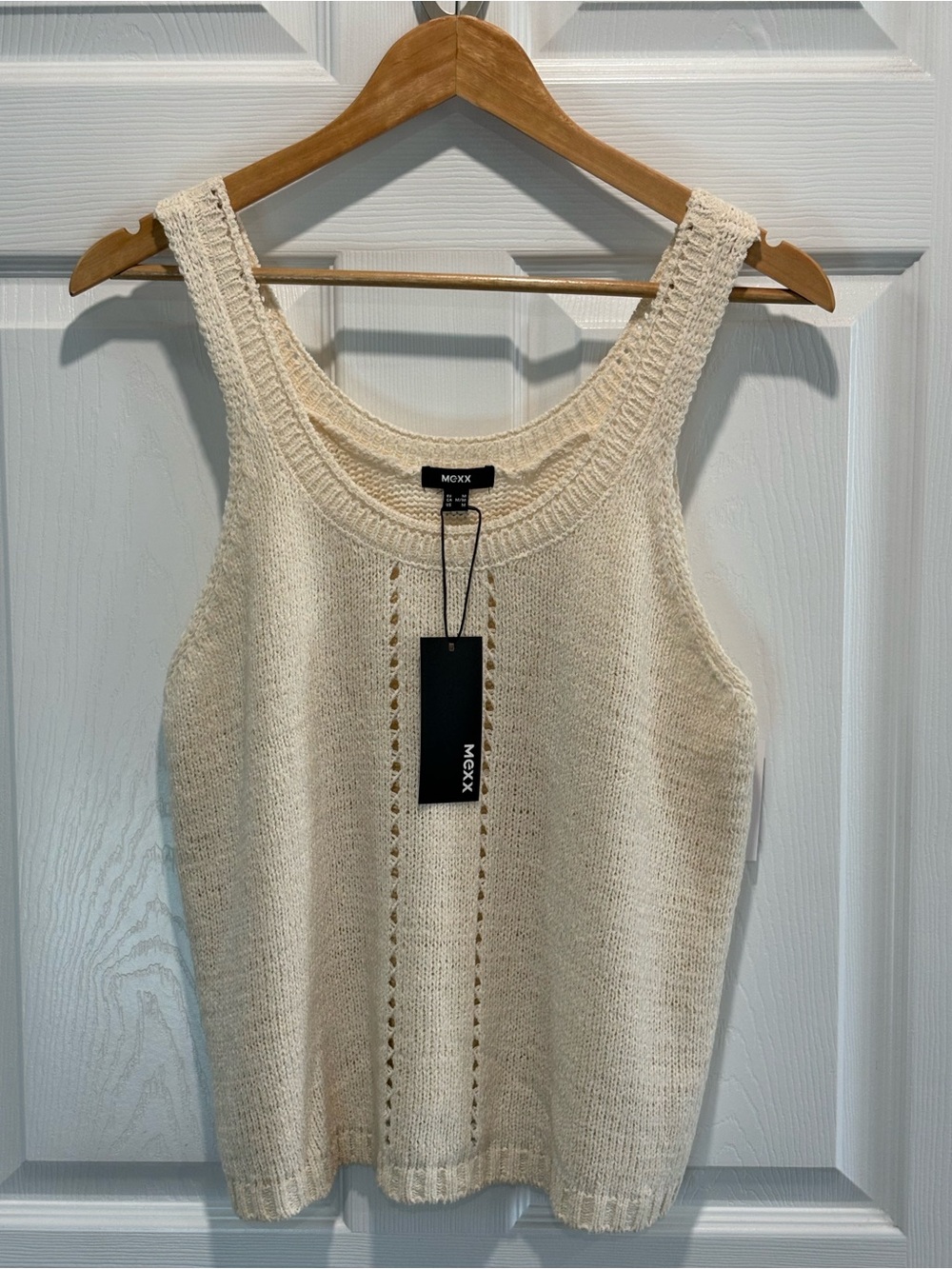 NWT Mexx Pointelle Knit Tank Top Open Crochet Camisole Sweater, Cream, Size M